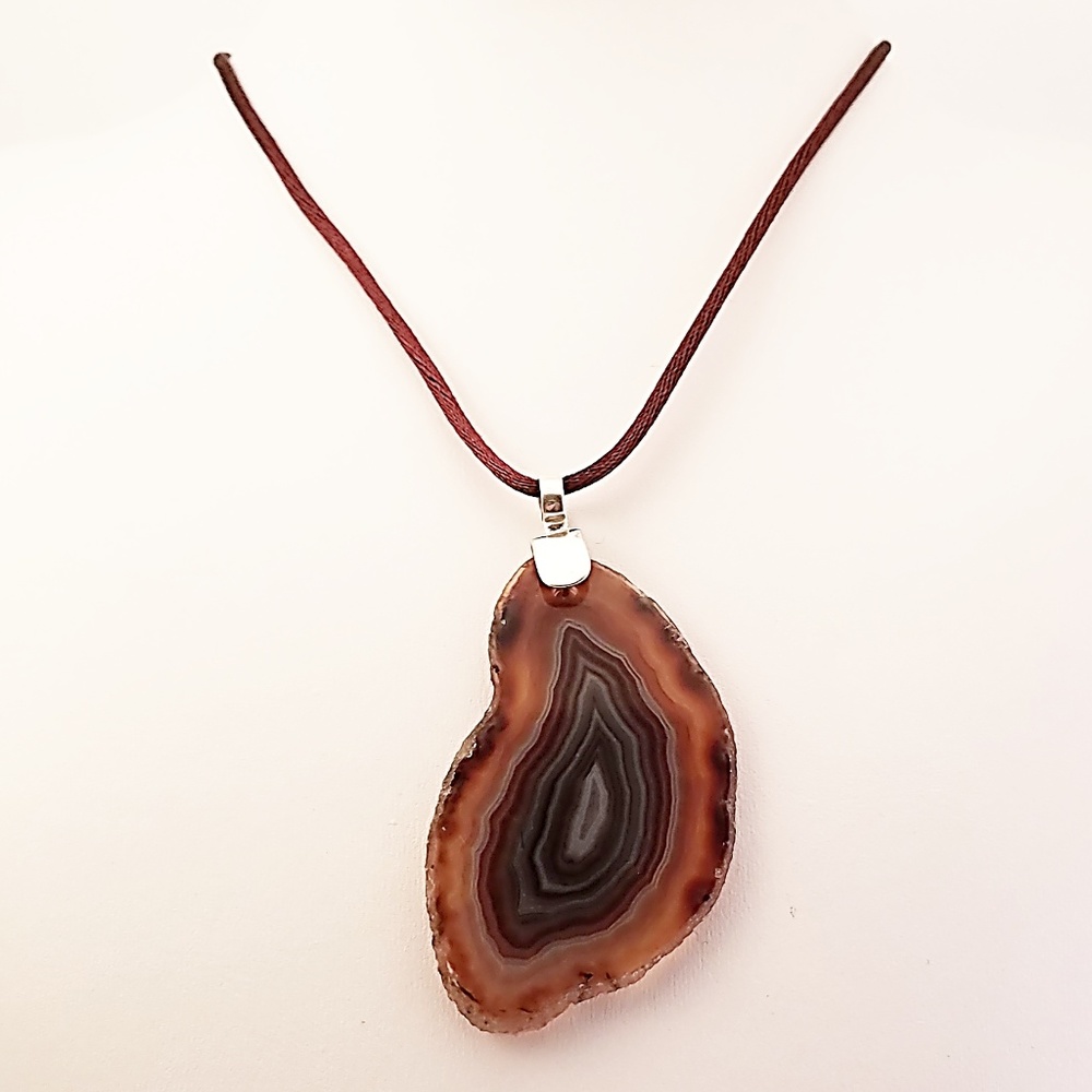 Brazilian Agate Pendant Necklace Sterling Bail / Clasp - Picture 2 of 4